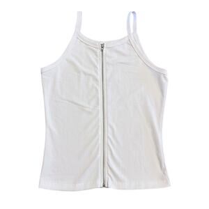TANK TOP WOMENS WHITE FULL FRONT ZIPPER RIBBED SEXY SUMMER TOP